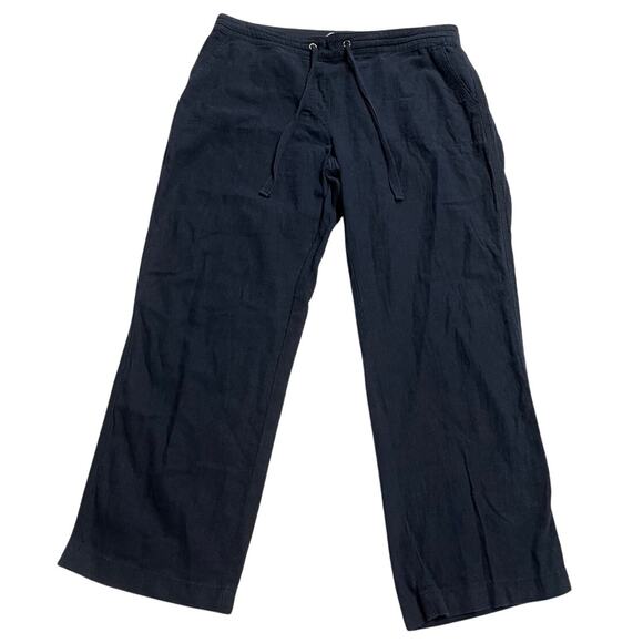 Mia & Tess Linen Pull On Pants Wide Leg Cropped Womens Size Large Navy Blue - Picture 1 of 10
